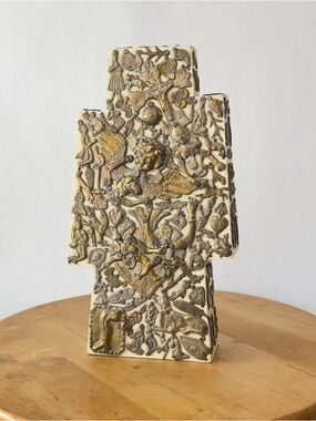 Vintage Estela Ogazon Milagros Cross Mexican Tin Punched Folk Art, Nailed Charms